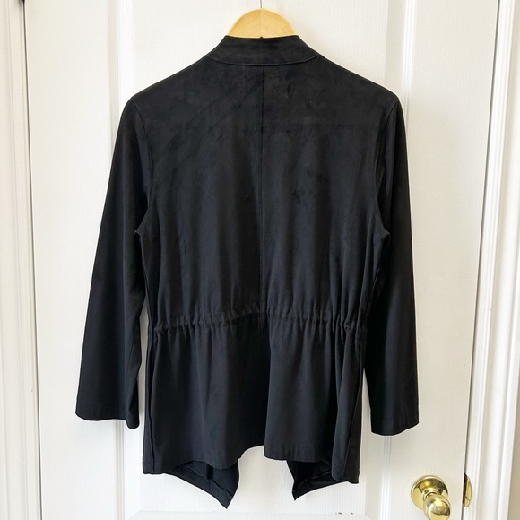 Zara Black Faux Suede Draped Waterfall Blazer Moto Jacket Open Front Size XS - Picture 3 of 14